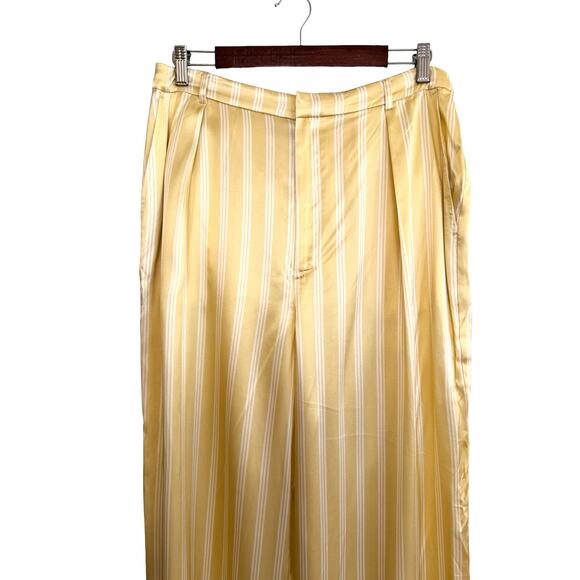 Reformation Willa Silk Satiny Comfortable Yellow Pants Omero Stripe 12 Flowy - Picture 7 of 10